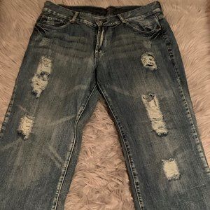 7 FOR ALL MANKIND BLUE DENIM BOOT CUT JEANS